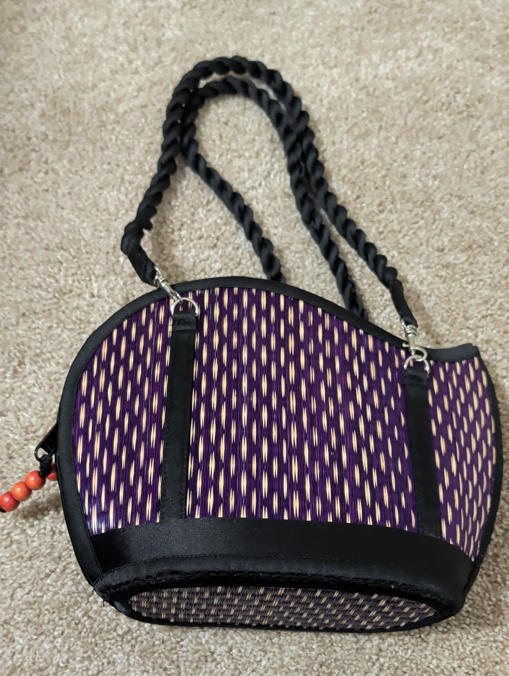 Purple Woven Shoulder Bag with Black Trim